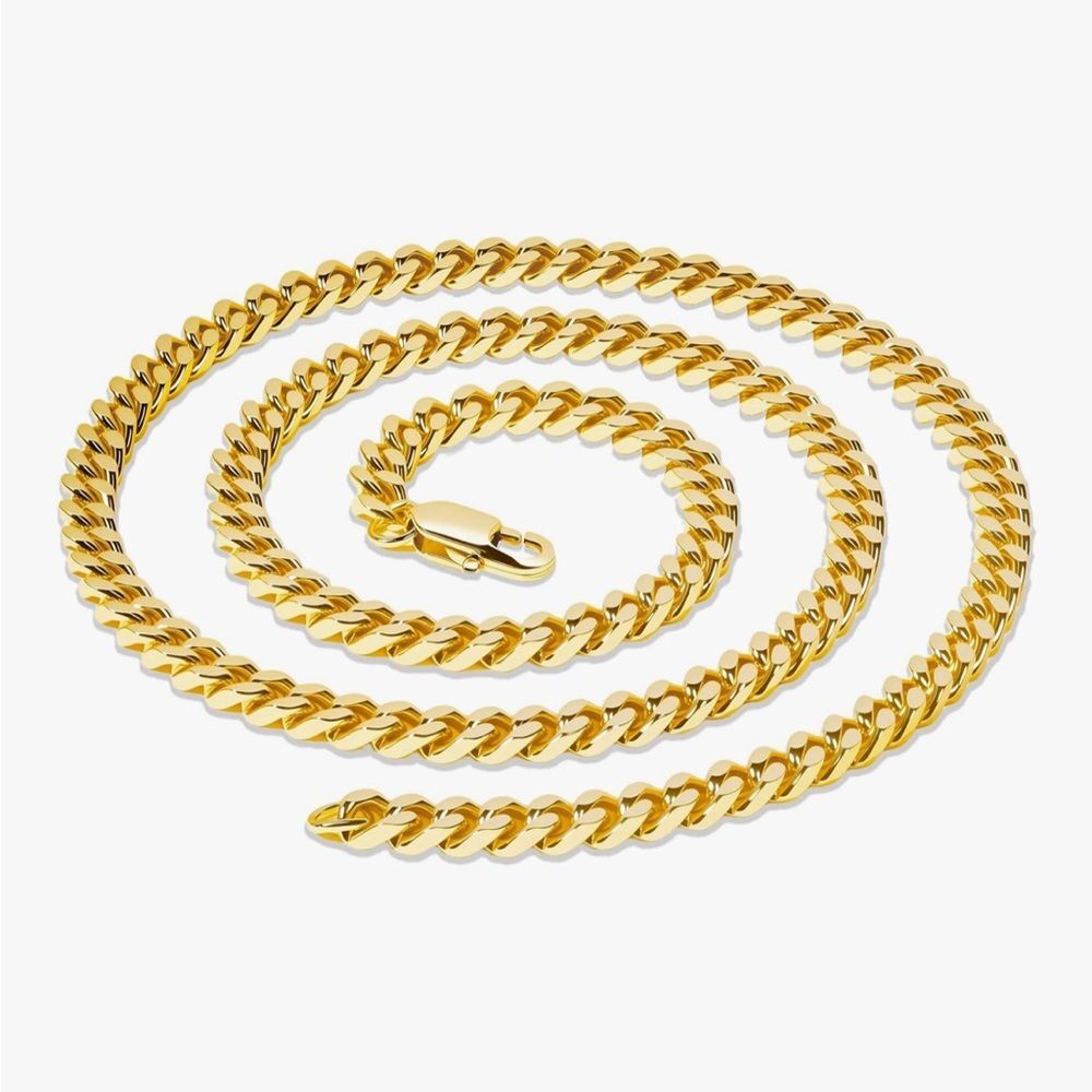 Men’s Gold Miami Cuban Link Chain Necklace Gold Plate Stainless Steel 5mm HipHop